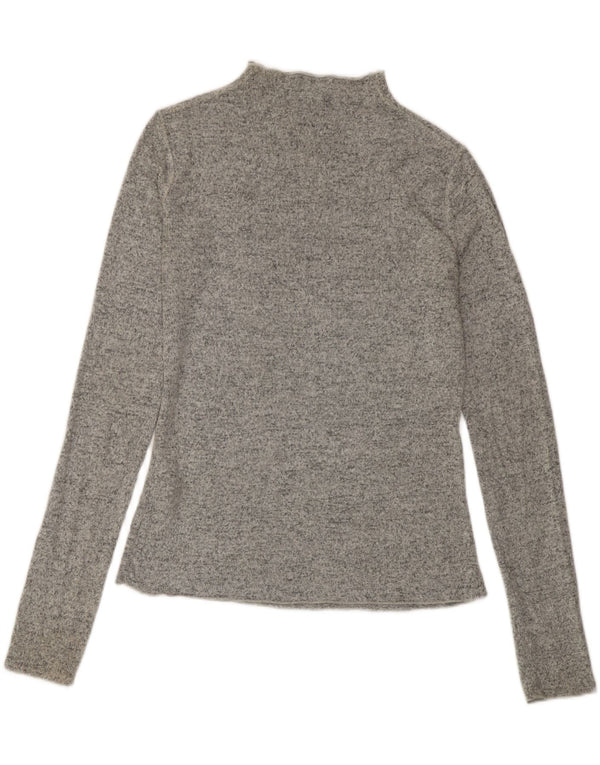 Zara Dame Top Langærmet UK 10 Small Grå Flecked Viscose