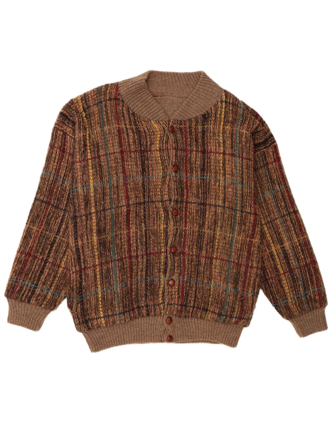 Vintage herre cardigan sweater stor brun ternet akryl