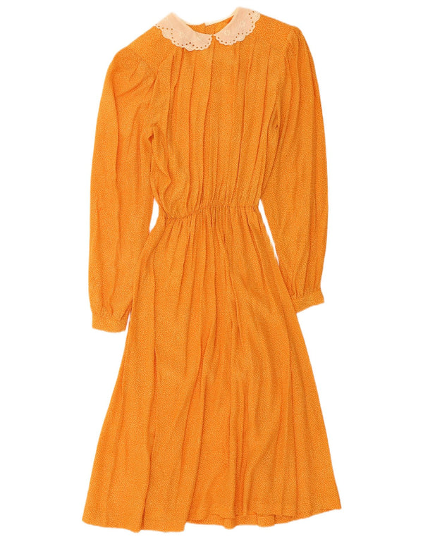 Vintage Dame Langærmet Maxi Kjole UK 8 Small Orange Paisley