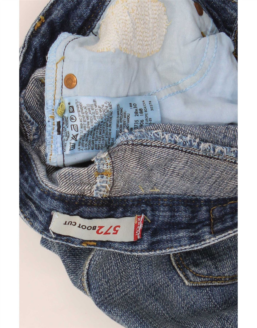 Levi's Dame 572 lavtaljede distressed Bootcut Jeans W28 L30 Blå Bomuld