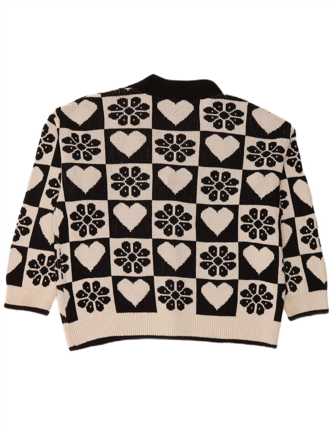 Zara Dame Oversized Cardigan Sweater UK 14 Medium Black Floral Bomuld