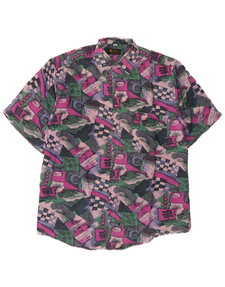 Vintage herre abstrakt mønster skjorte størrelse 39/40 Medium flerfarvet
