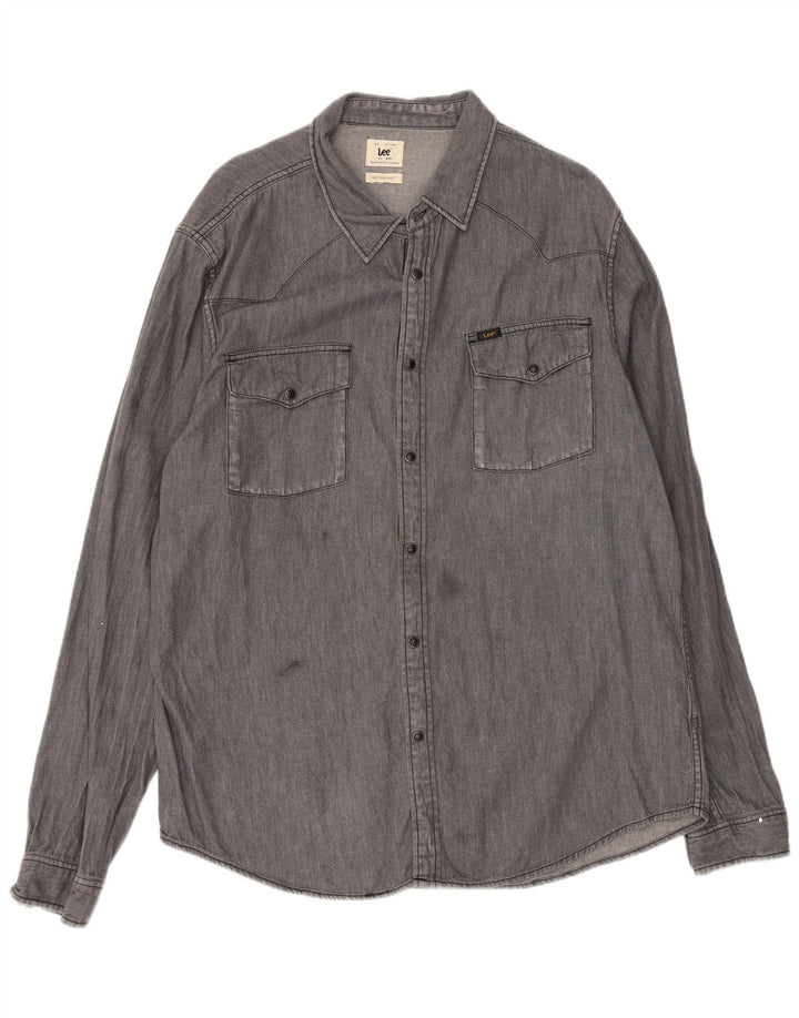 Lee Herre Utility Western skjorte 2XL grå bomuld