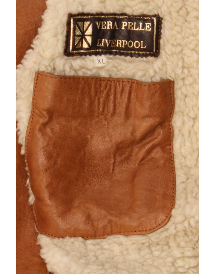 Liverpool Herre Sherpa Læderjakke UK 42 XL Brun Læder