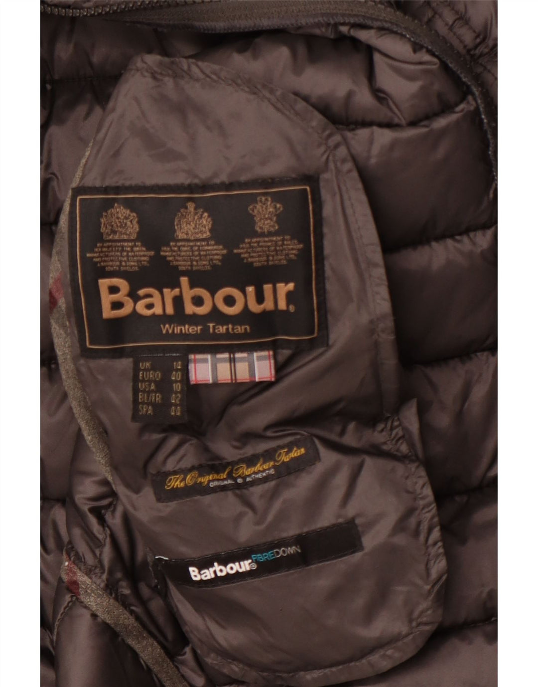 Barbour Dame Vinter Tartan Polstret Jakke UK 14 Stor Grå Vinter