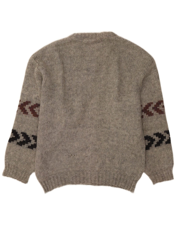 Vintage Herre Crew Neck Jumper Sweater Størrelse 40 Medium Grå Stribet