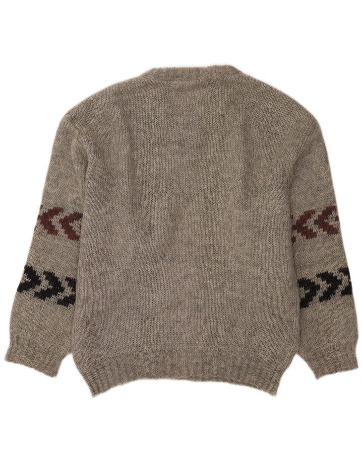 Vintage Herre Crew Neck Jumper Sweater Størrelse 40 Medium Grå Stribet