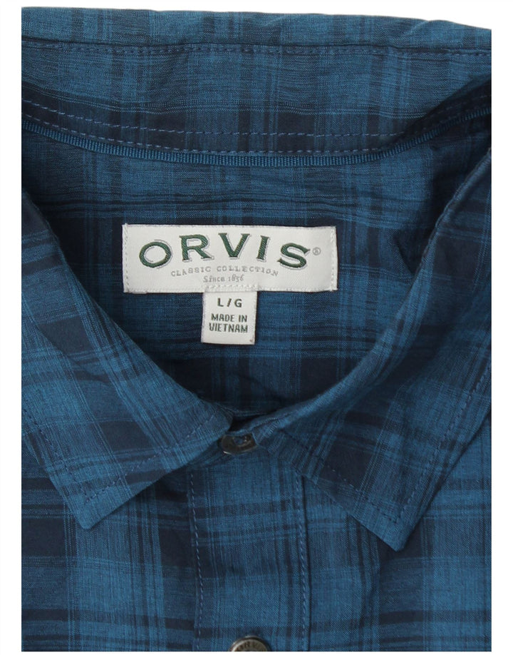 Orvis kortærmet herreskjorte stor blå ternet polyester