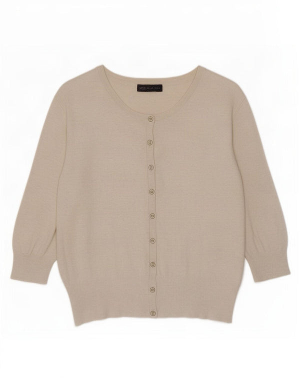 Marks & Spencer Dame Crop Cardigan Sweater UK 14 Medium Beige Flecked