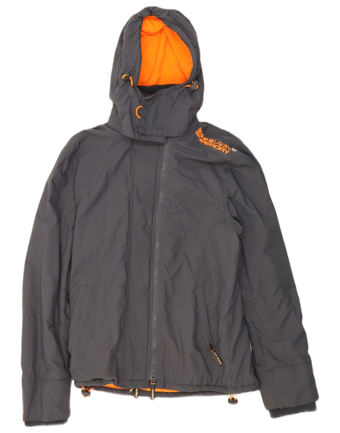 SUPERDRY Womens Windcheater Hooded Windbreaker Jacket UK 16 Large Grey