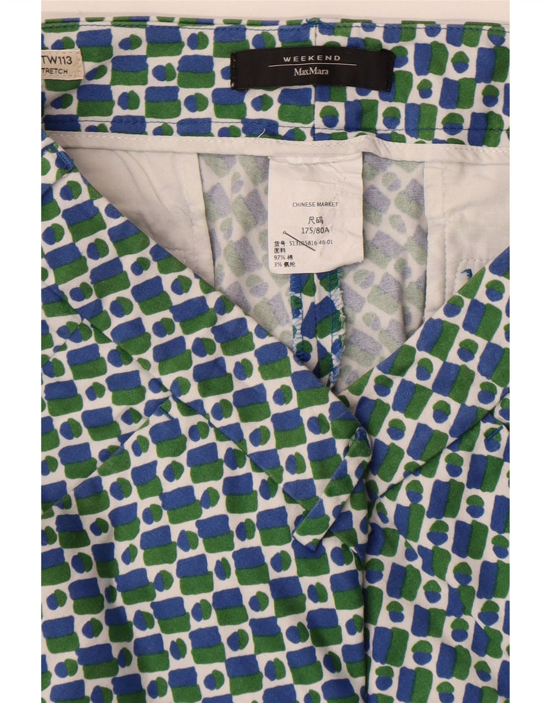 Max Mara Dame Weekend Lige Chino Bukser W32 L26 Blå Geometrisk