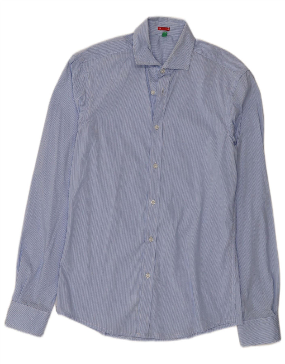 Benetton Herre Slim Shirt Lille Blå Nålestribet Bomuld