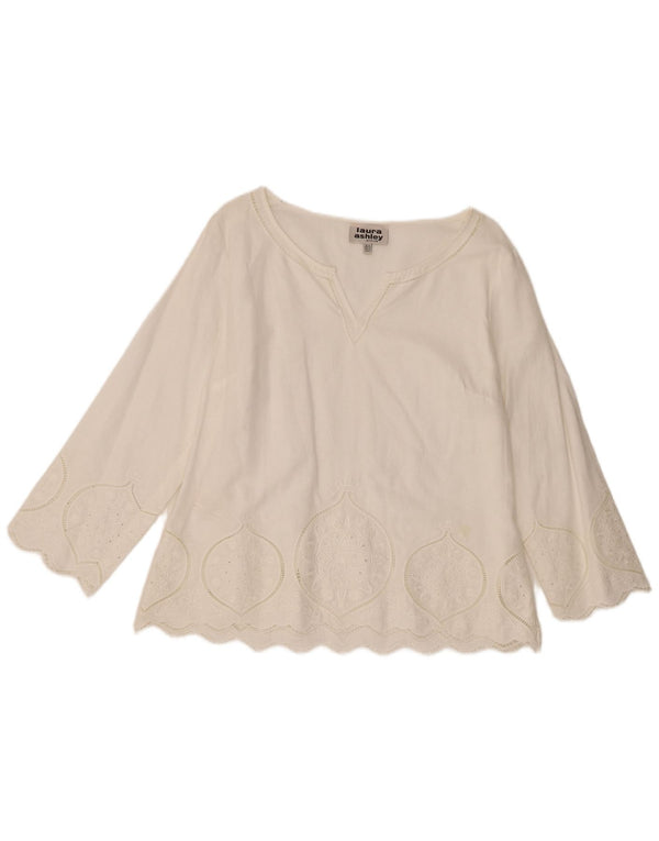Laura Ashley Dame Top 3/4 ærmer UK 16 Large White Paisley Linen