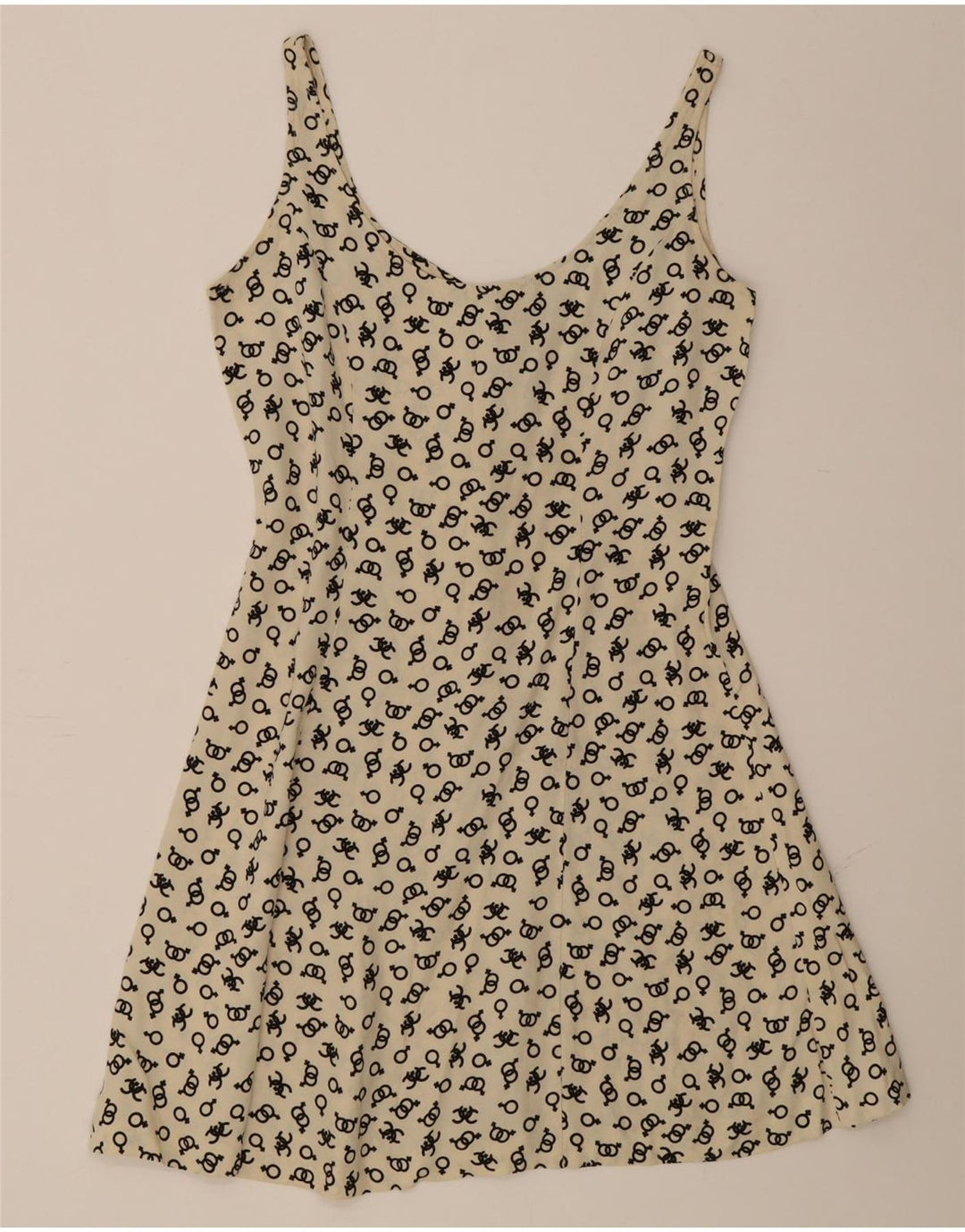 VINTAGE Womens Abstract Pattern Sleeveless Slip Dress UK 12 Medium Beige Vintage Vintage and Second-Hand Vintage from Messina Hembry 