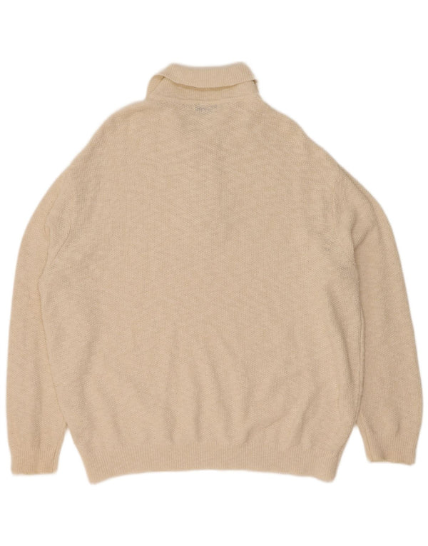 Zara Mens Polo Neck Jumper Sweater Large Off White Flecked Cotton