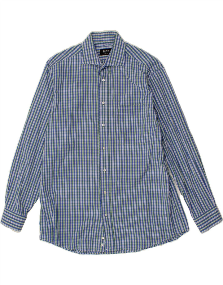 HUGO BOSS Mens Shirt Size 42 Large Blue Check Cotton Vintage Hugo Boss and Second-Hand Hugo Boss from Messina Hembry 