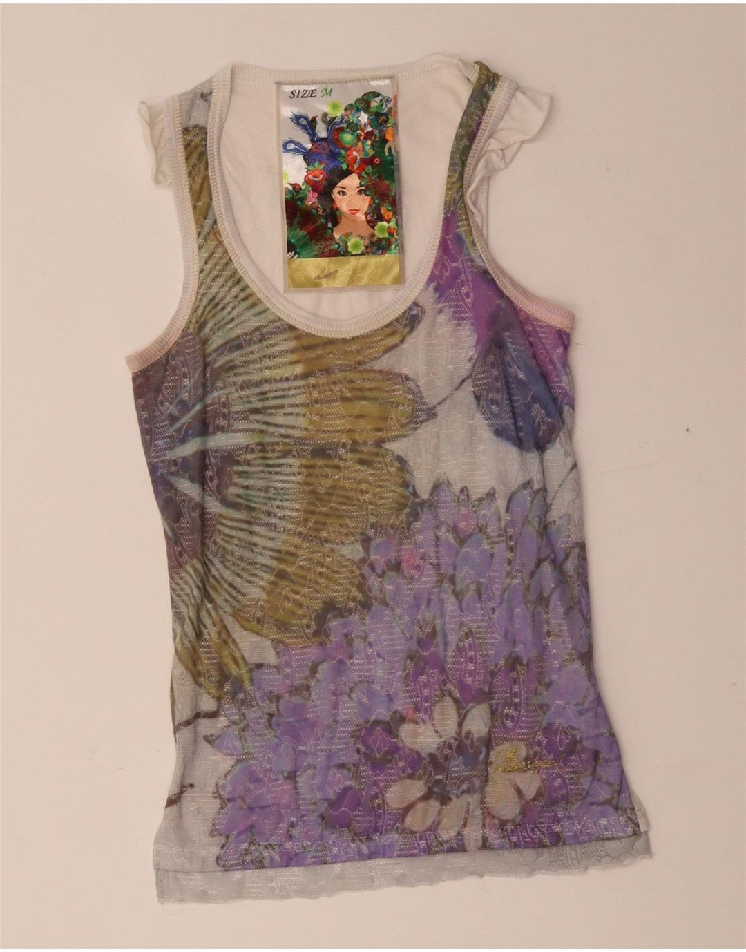 Desigual Kvinders Grafisk Vest Top UK 12 Medium Multicolored Floral