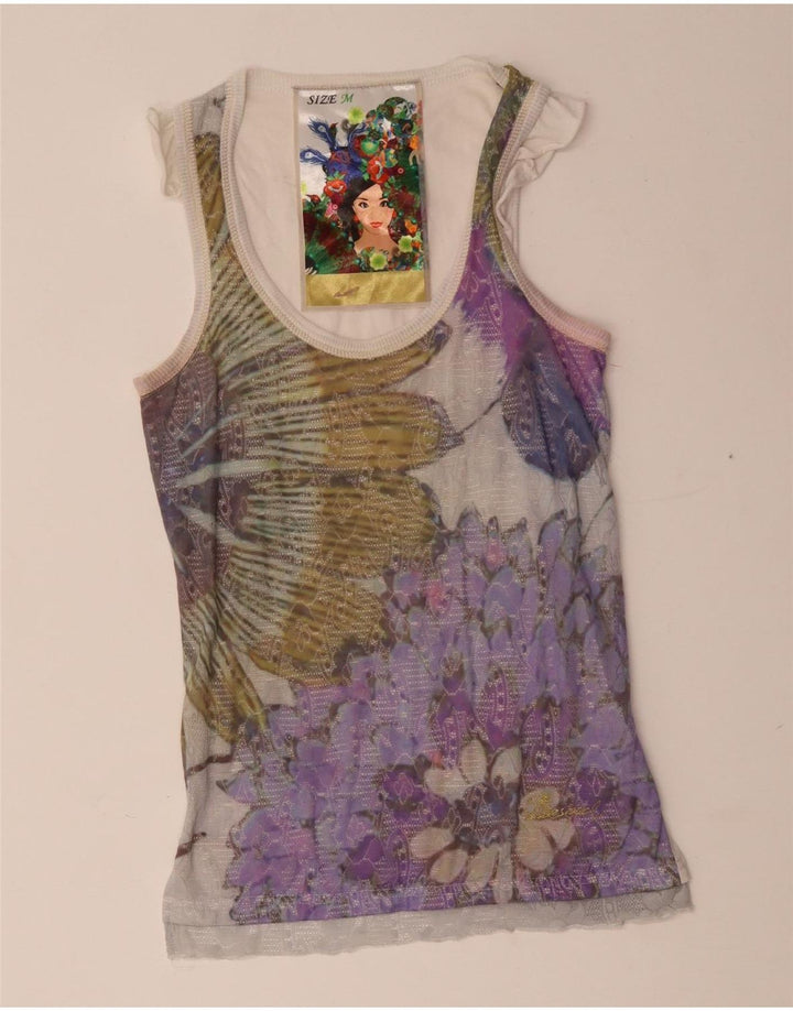 Desigual Kvinders Grafisk Vest Top UK 12 Medium Multicolored Floral