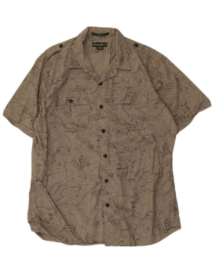 Eddie Bauer Herre abstrakt mønster klassisk pasform skjorte stor beige bomuld