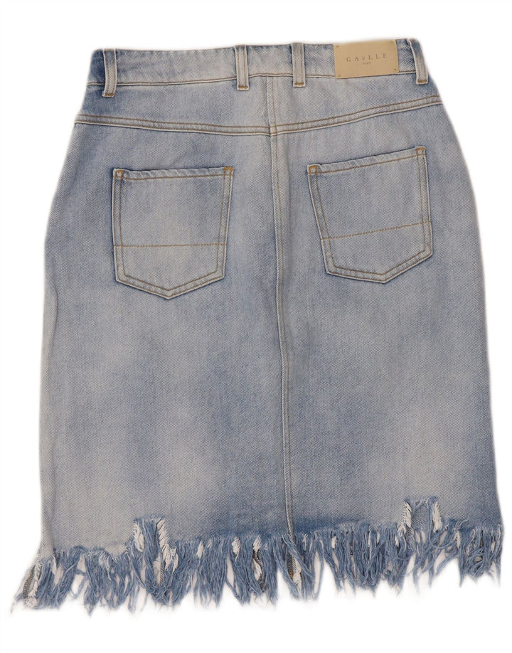 Gaelle Dame grafisk denim nederdel W27 lille blå bomuld