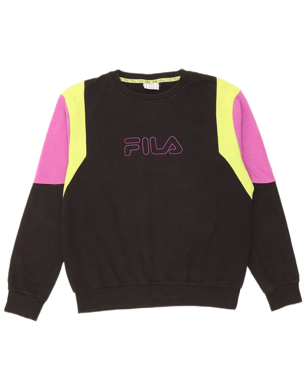 Fila Girls Graphic Sweatshirt Jumper 15-16 år Sort Colourblock Bomuld