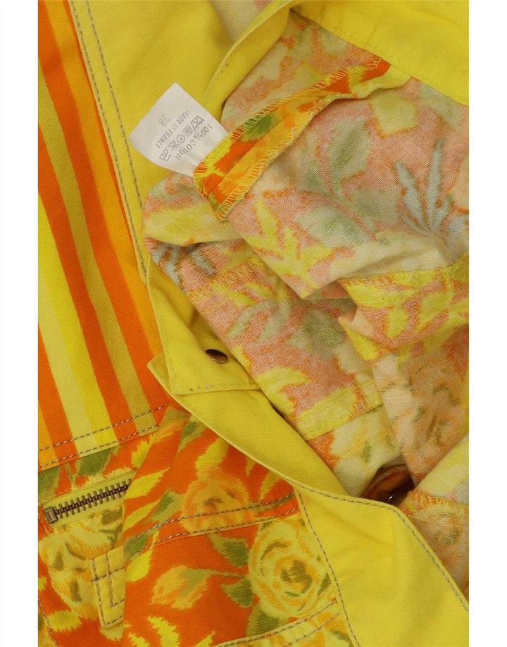 Vintage Dame Crop Bomber Jacket EU 38 Medium Yellow Floral Cotton