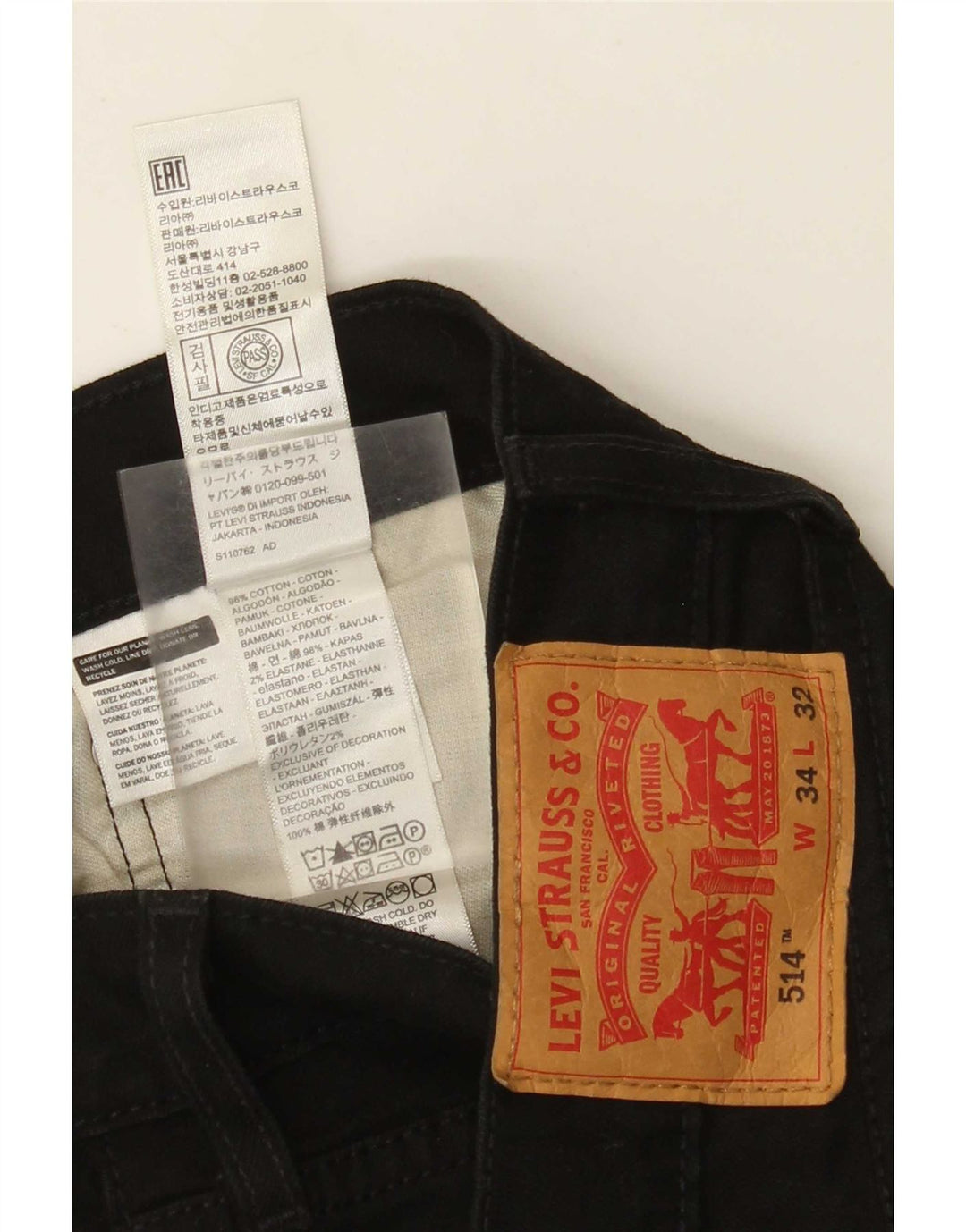Levi's Herre 514 lige jeans W34 L26 sort bomuld