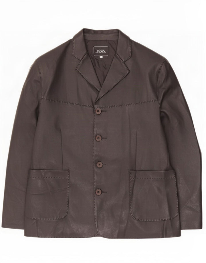 Hugo Boss Herre 4-knaps læderblazerjakke UK 44 2XL Sort
