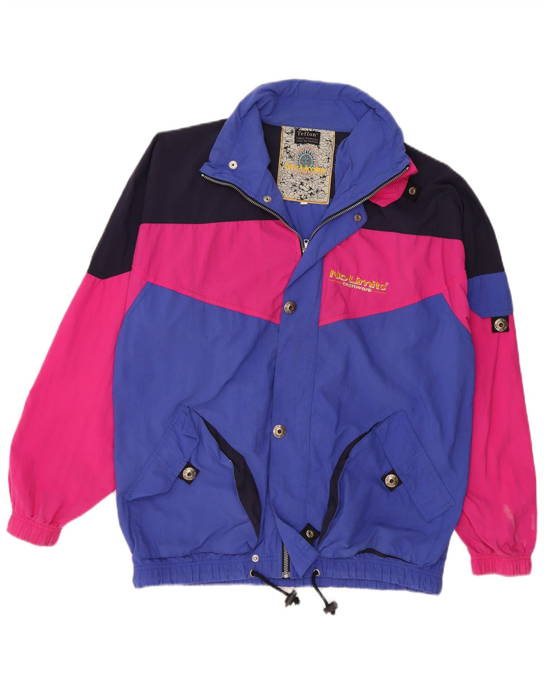 Vintage Herre Windbreaker Jacket UK 38 Medium Blue Colourblock Polyamid