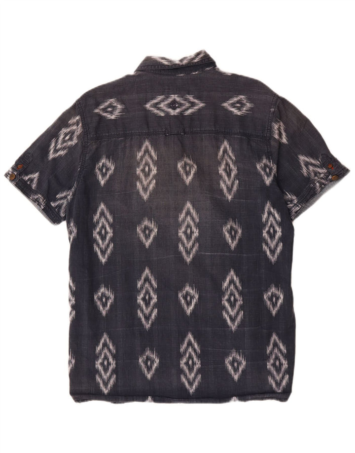 Fat Face Herre Kortærmet Classic Fit skjorte Medium Navy Blue Ikat Bomuld