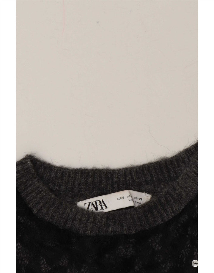 Zara sweater med rund hals til kvinder UK 10 Lille grå farveblok