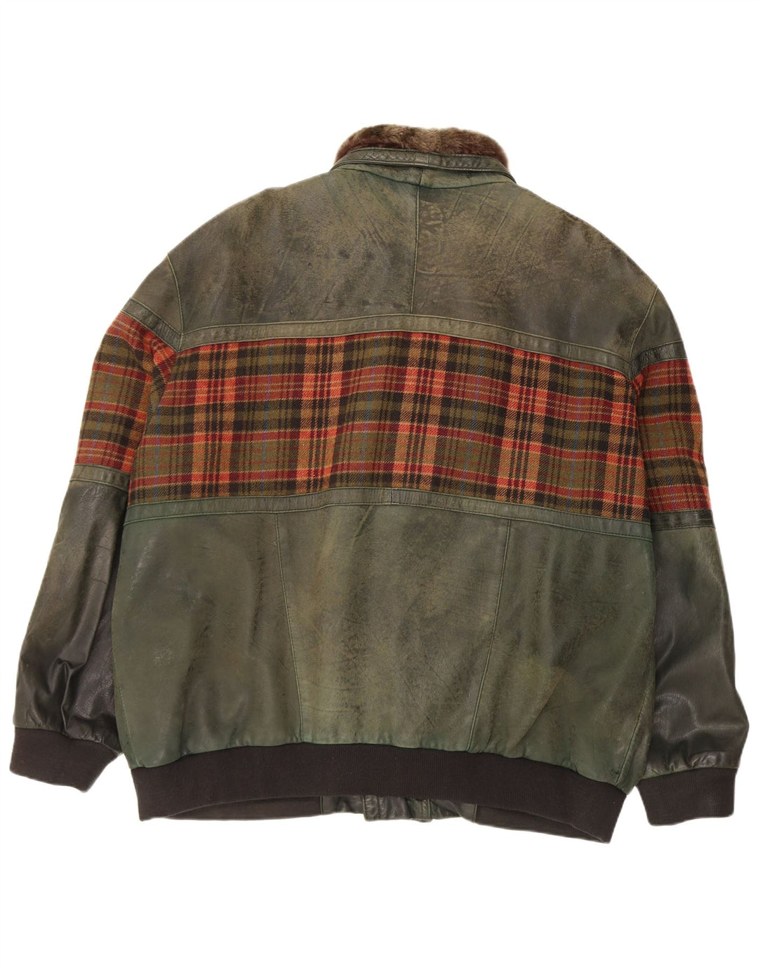 Vintage herre læderjakke UK 46 3XL Grøn ternet læder