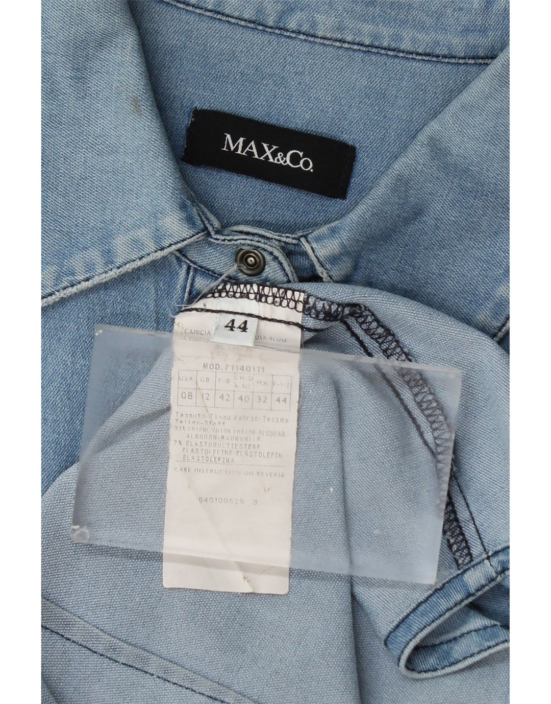 Max Mara Dame Denim Shirt UK 12 Medium Blue Bomuld