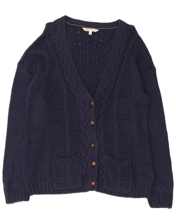 Fat Face Dame Cardigan Sweater UK 16 Large Navy Blue Bomuld