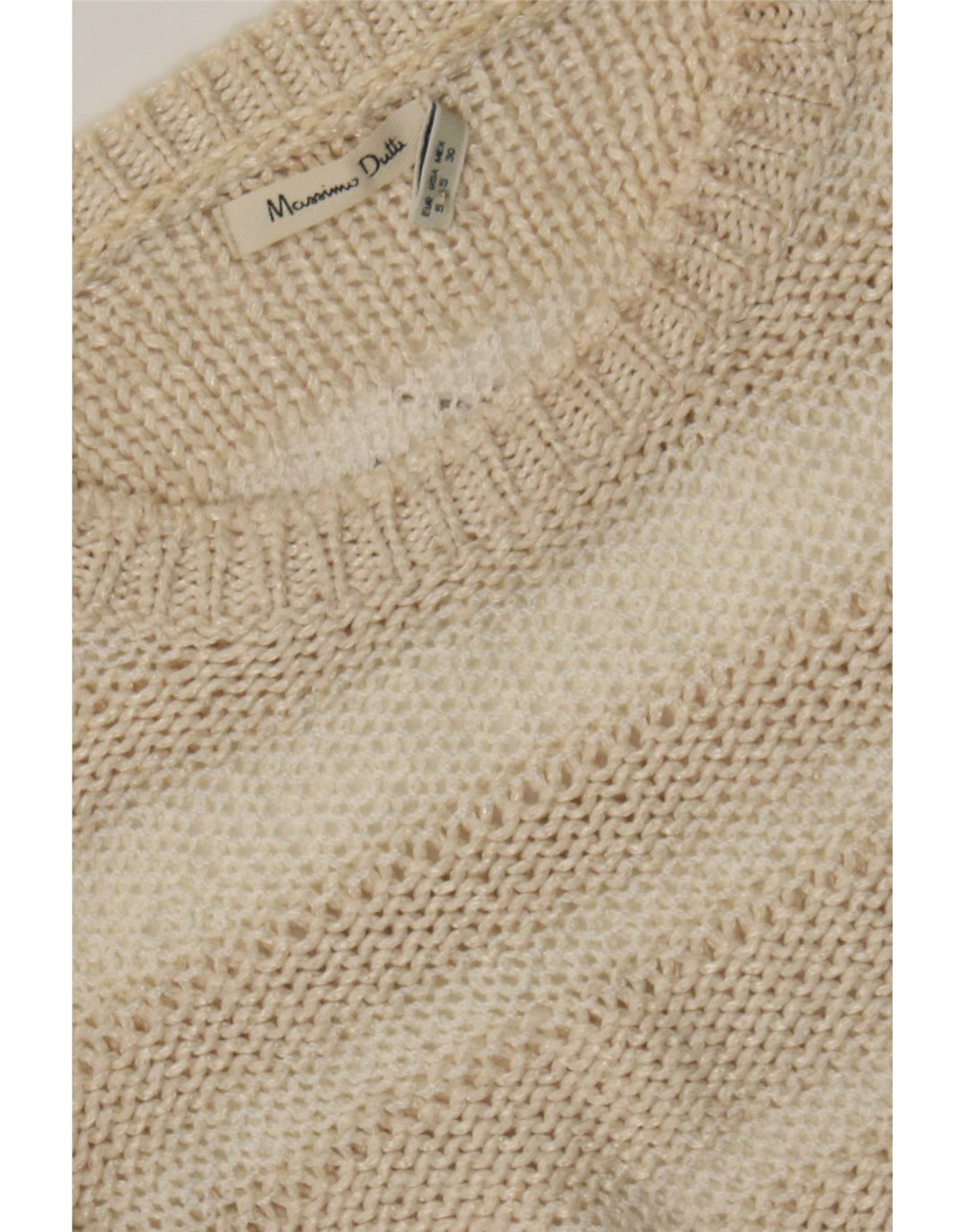 MASSIMO DUTTI Womens Crew Neck Jumper Sweater UK 10 Small Beige Striped Vintage Massimo Dutti and Second-Hand Massimo Dutti from Messina Hembry 