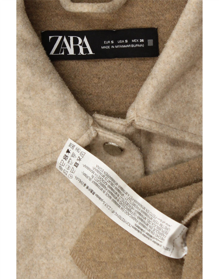 Zara Womens Oversized Bomber Jacket UK 10 Small Beige Polyester