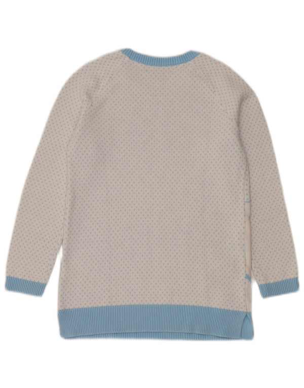Lands End Girls Boat Neck Jumper Sweater 10-11 År Mellem Hvid Plettet