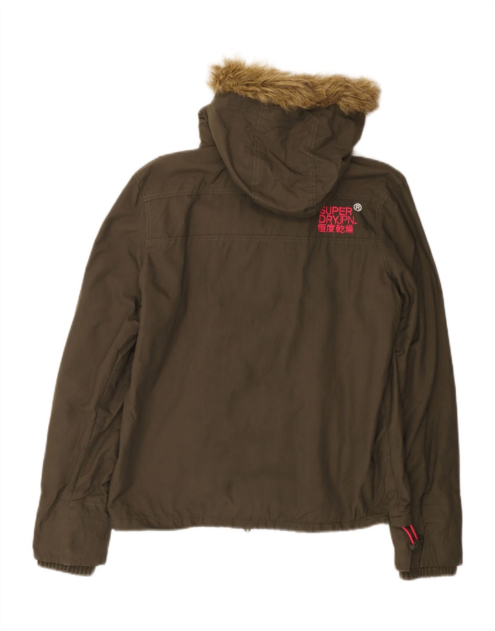 Superdry vindjakke med hætte til kvinder UK 16 Stor Khaki Nylon