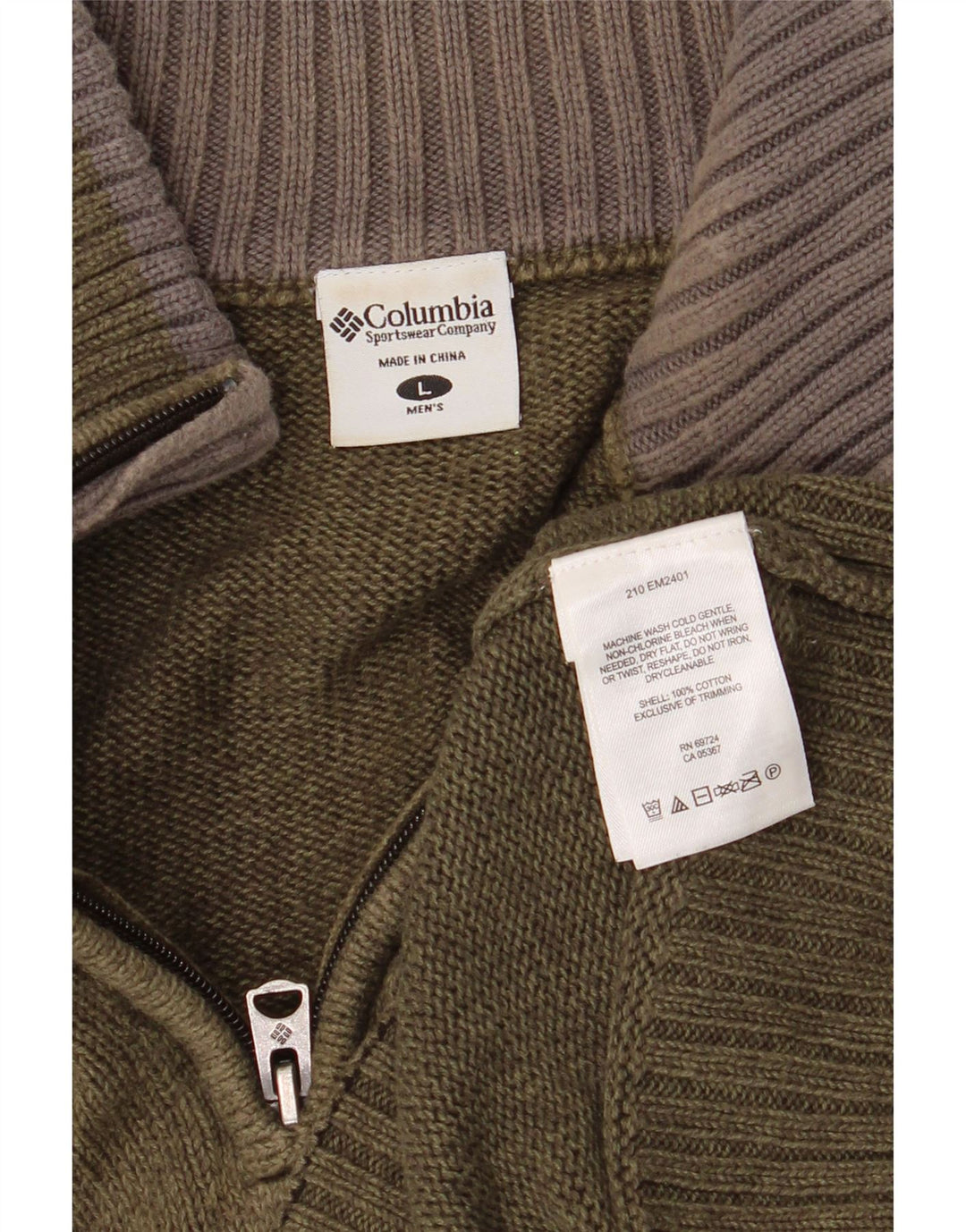 Columbia Herre Zip Neck Jumper Sweater Stor Khaki Bomuld