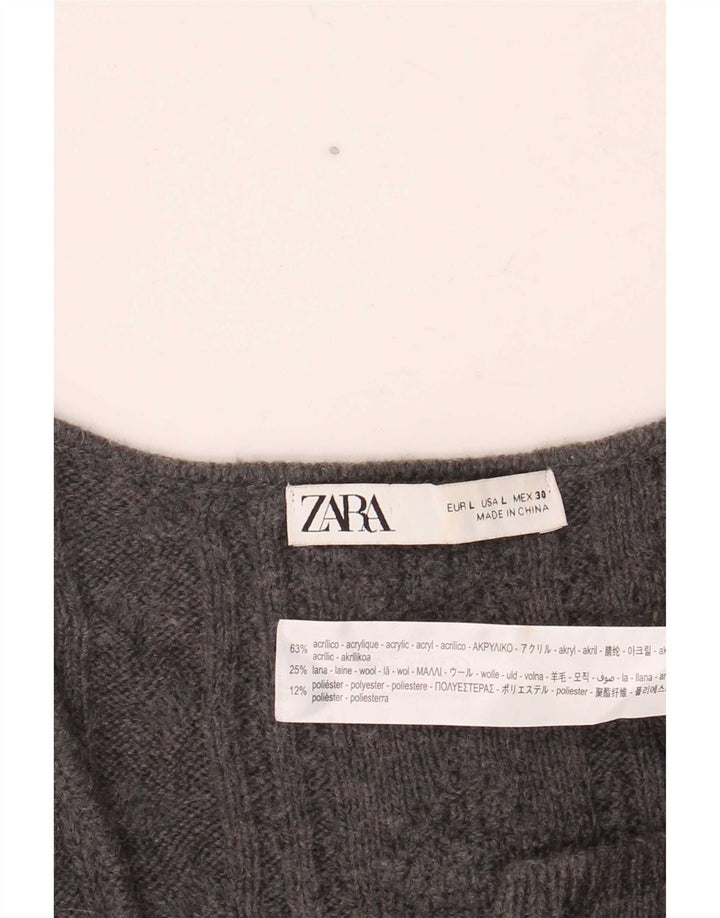Zara Dame Cardigan Sweater UK 14 Stor Grå Akryl