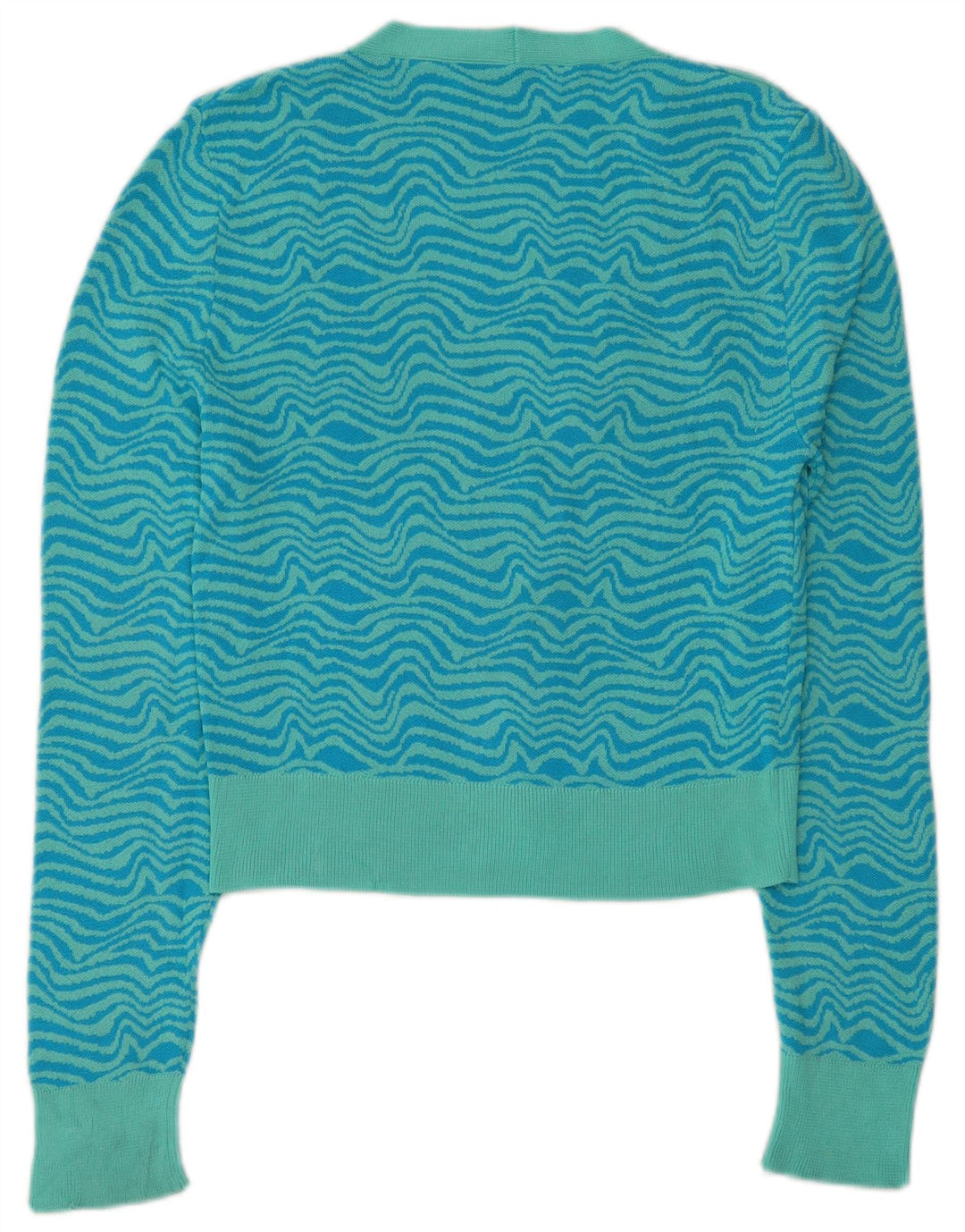 Zara Dame Cardigan Sweater UK 10 Small Blue Geometric Viscose