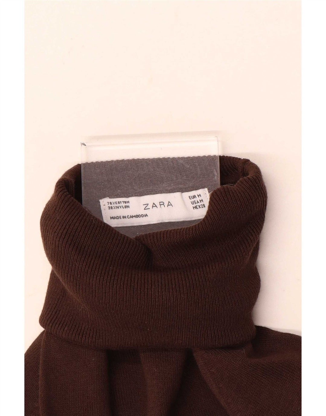Zara Dame Rullehals Sweater UK 12 Medium Brun Bomuld