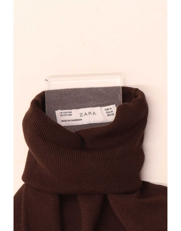 Zara Dame Rullehals Sweater UK 12 Medium Brun Bomuld