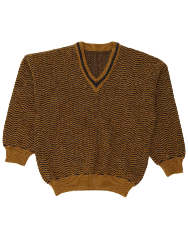Vintage Herre Loose Fit V-hals sweater lille brun Chevron