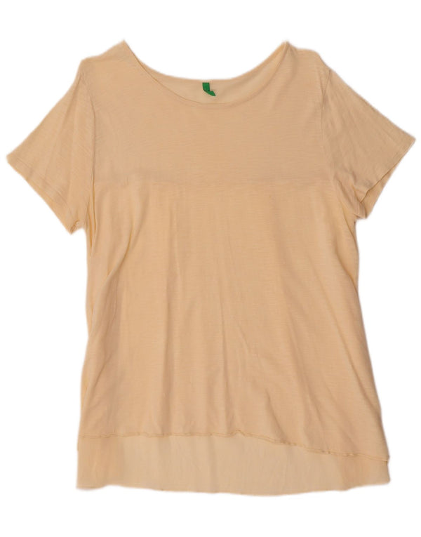 BENETTON Dame T-Shirt Top UK 16 Stor Beige