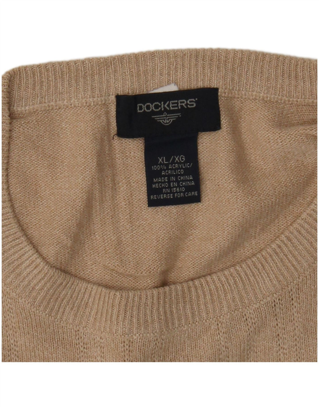 DOCKERS Herre sweater med rund hals XL Beige stribet polyakryl