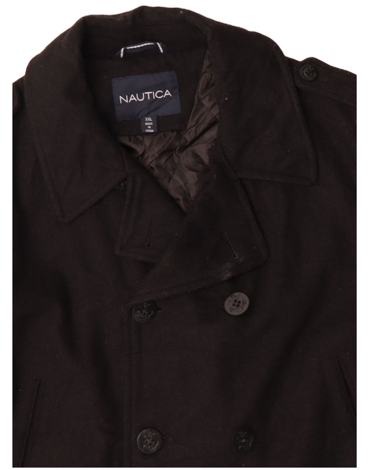 NAUTICA Herre Pea Coat UK 44 2XL Sort Uld