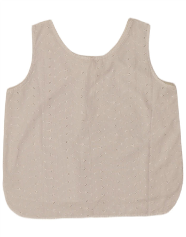 Vintage dame ærmeløs bluse top EU 44 XL hvid bomuld
