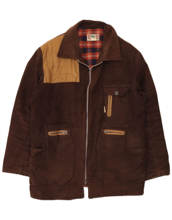 Vintage Herre Windbreaker Jacket IT 54 2XL Brun Colourblock Bomuld