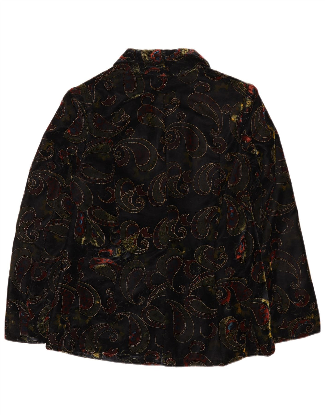 Vintage Dame 2 Button Velvet Blazer Jacket UK 12 Medium Black Paisley